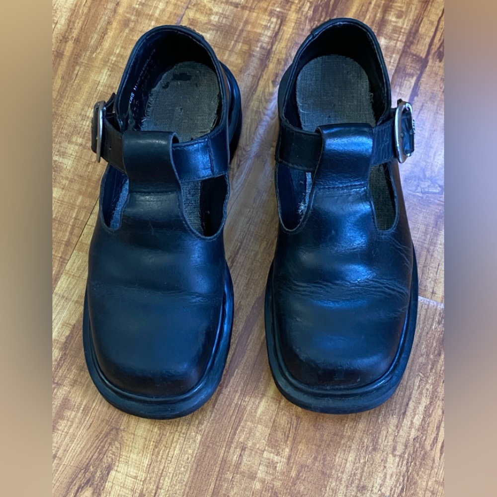 Vtg Made in England Dr Martens Mary Janes T Strap Chunky Black Leather Shoe UK 3